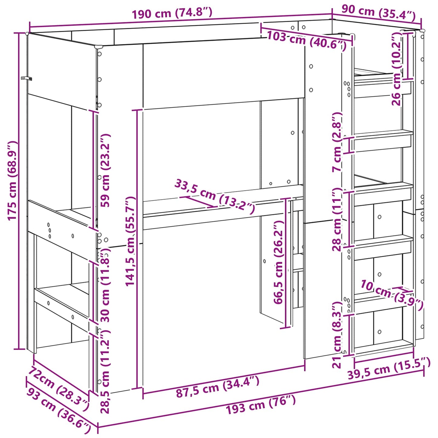 Loft Sengestel Med Skrivebord - Billede 10