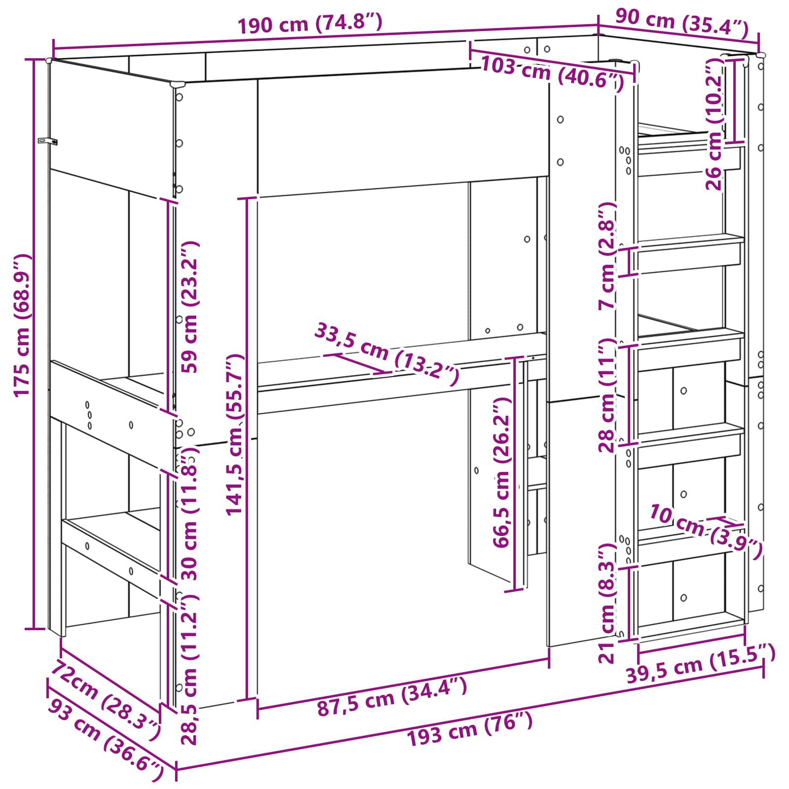 Loft Sengestel Med Skrivebord - Billede 10