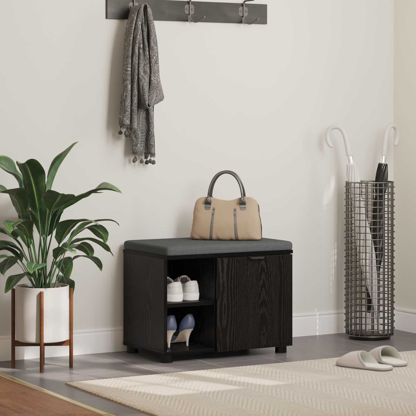 Hallbænk Med Pude 60 X 38 X 46 Cm Kunstigt Træ Og Stof - Variant 891497