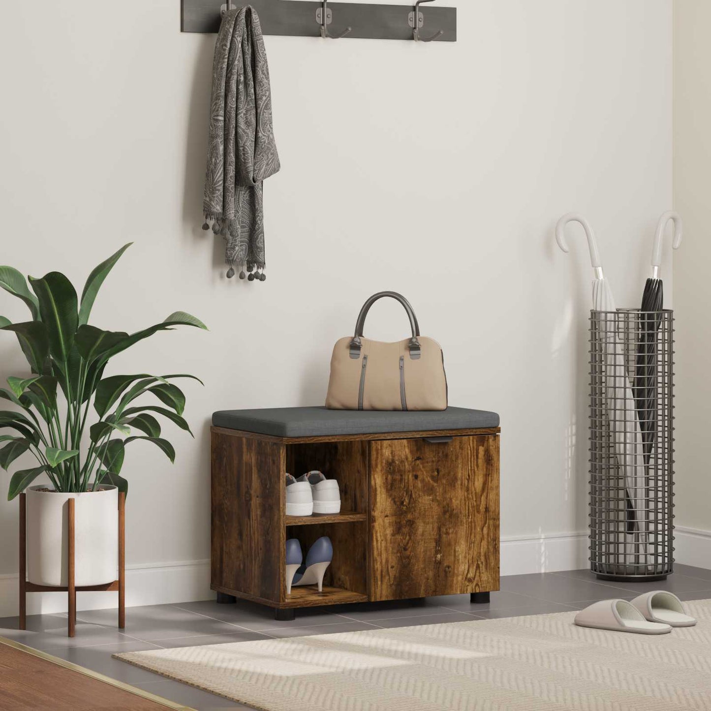 Hallbænk Med Pude 60 X 38 X 46 Cm Kunstigt Træ Og Stof - Variant 891500