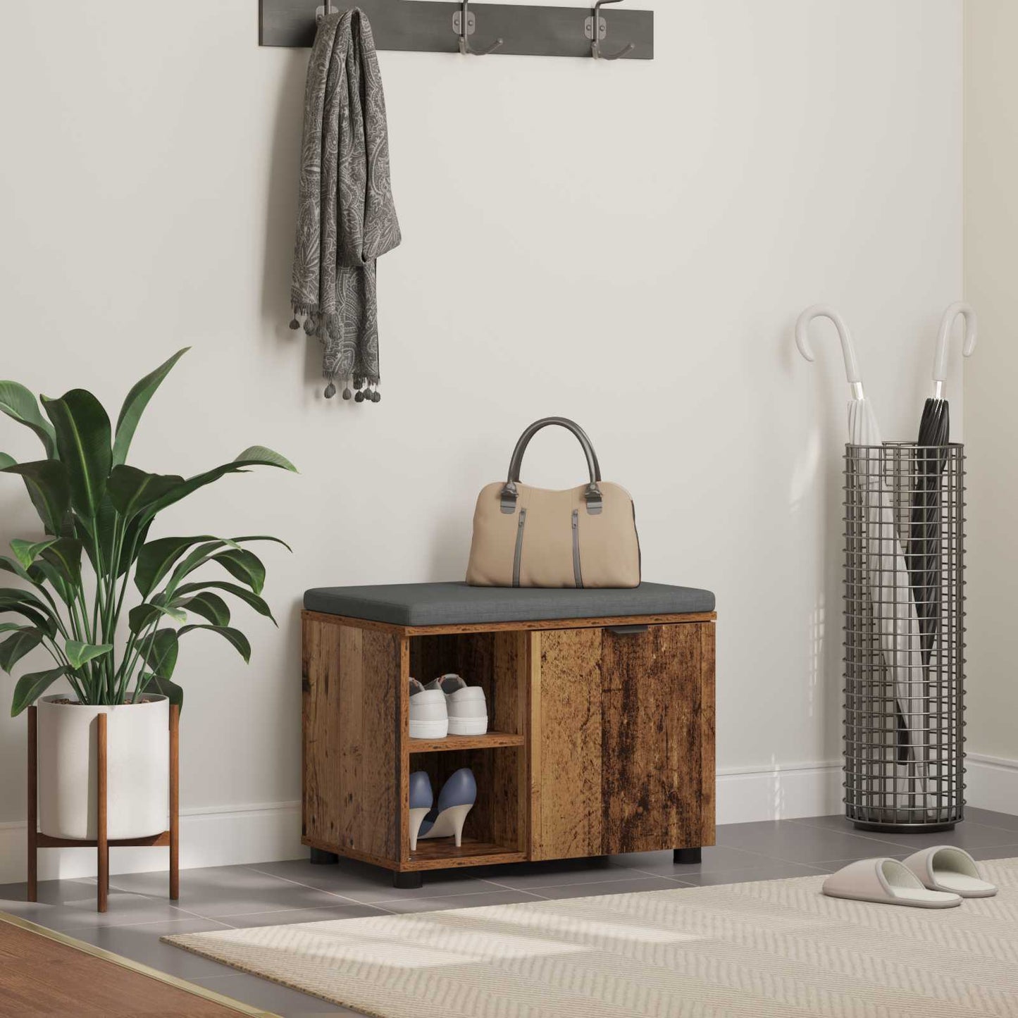Hallbænk Med Pude 60 X 38 X 46 Cm Kunstigt Træ Og Stof - Variant 891502