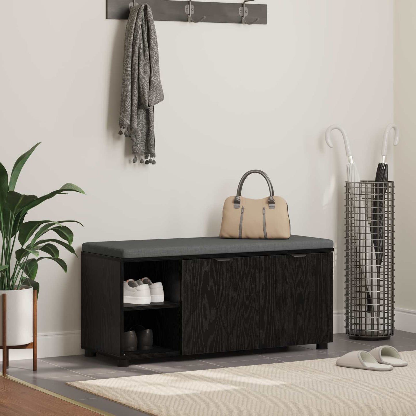 Hallbænk Med Pude 60 X 38 X 46 Cm Kunstigt Træ Og Stof - Variant 891513