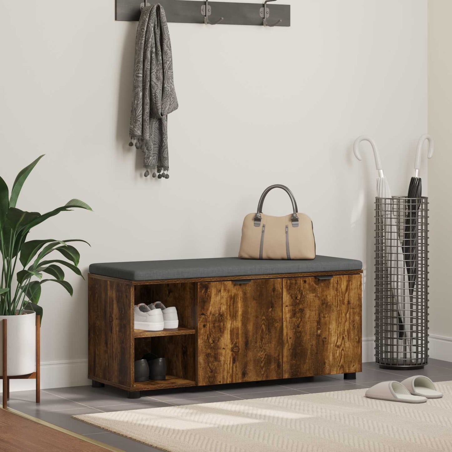 Hallbænk Med Pude 60 X 38 X 46 Cm Kunstigt Træ Og Stof - Variant 891516