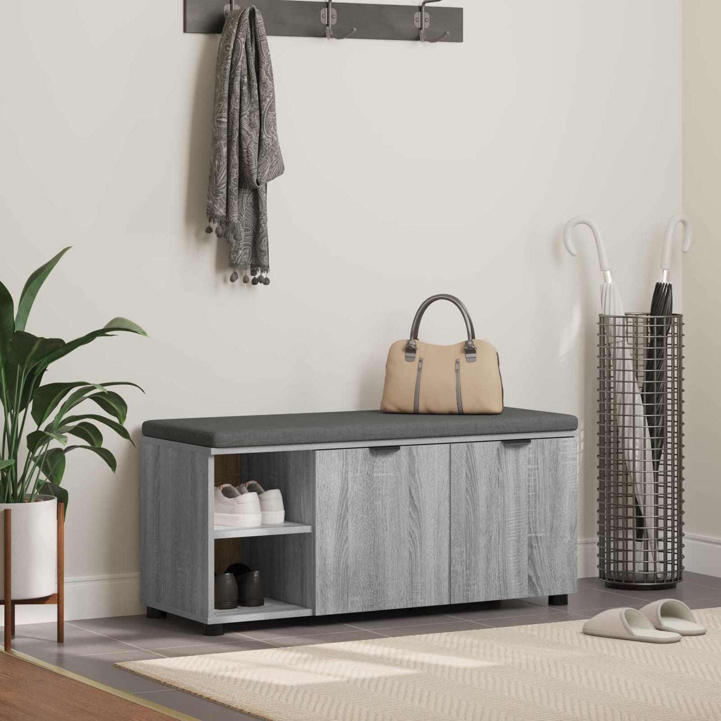 Hallbænk Med Pude 60 X 38 X 46 Cm Kunstigt Træ Og Stof - Variant 891517