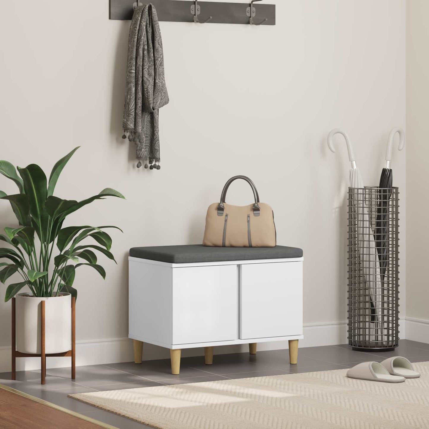 Hallbænk Med Pude 60 X 38 X 46 Cm Kunstigt Træ Og Stof - Hovedbillede