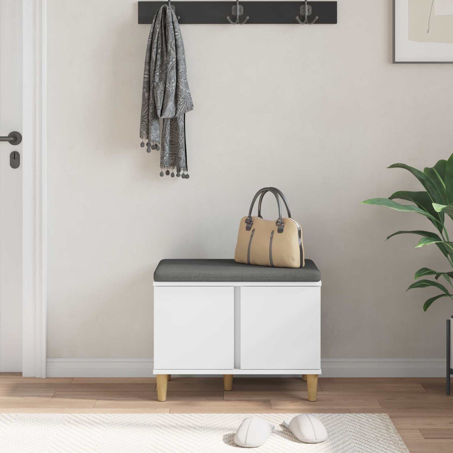 Hallbænk Med Pude 60 X 38 X 46 Cm Kunstigt Træ Og Stof - Billede 4