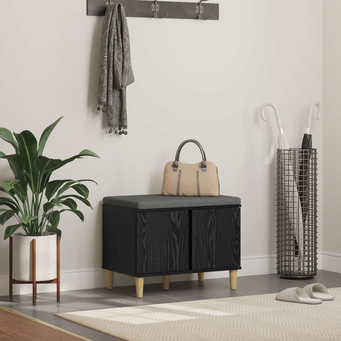 Hallbænk Med Pude 60 X 38 X 46 Cm Kunstigt Træ Og Stof - Variant 891521