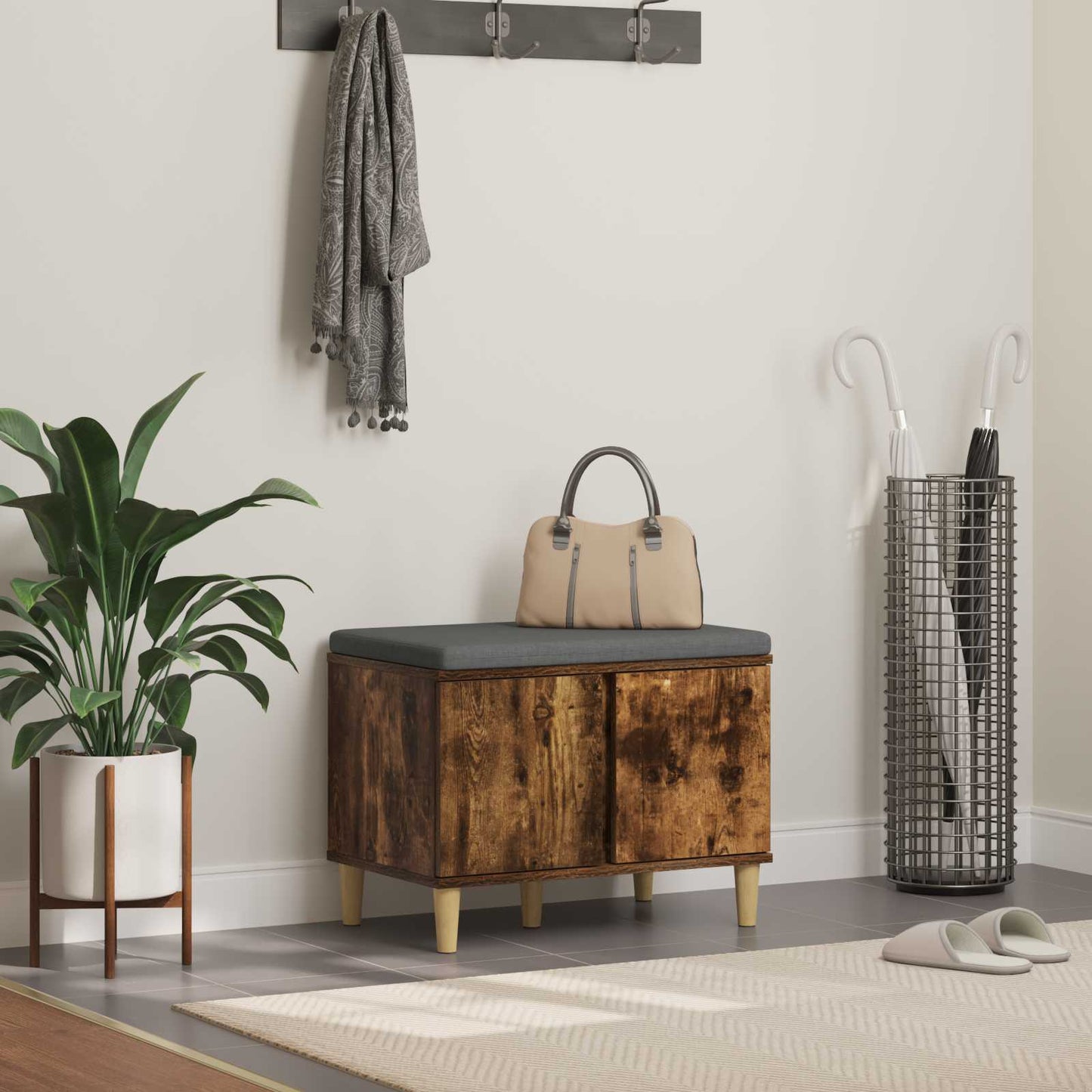 Hallbænk Med Pude 60 X 38 X 46 Cm Kunstigt Træ Og Stof - Variant 891524