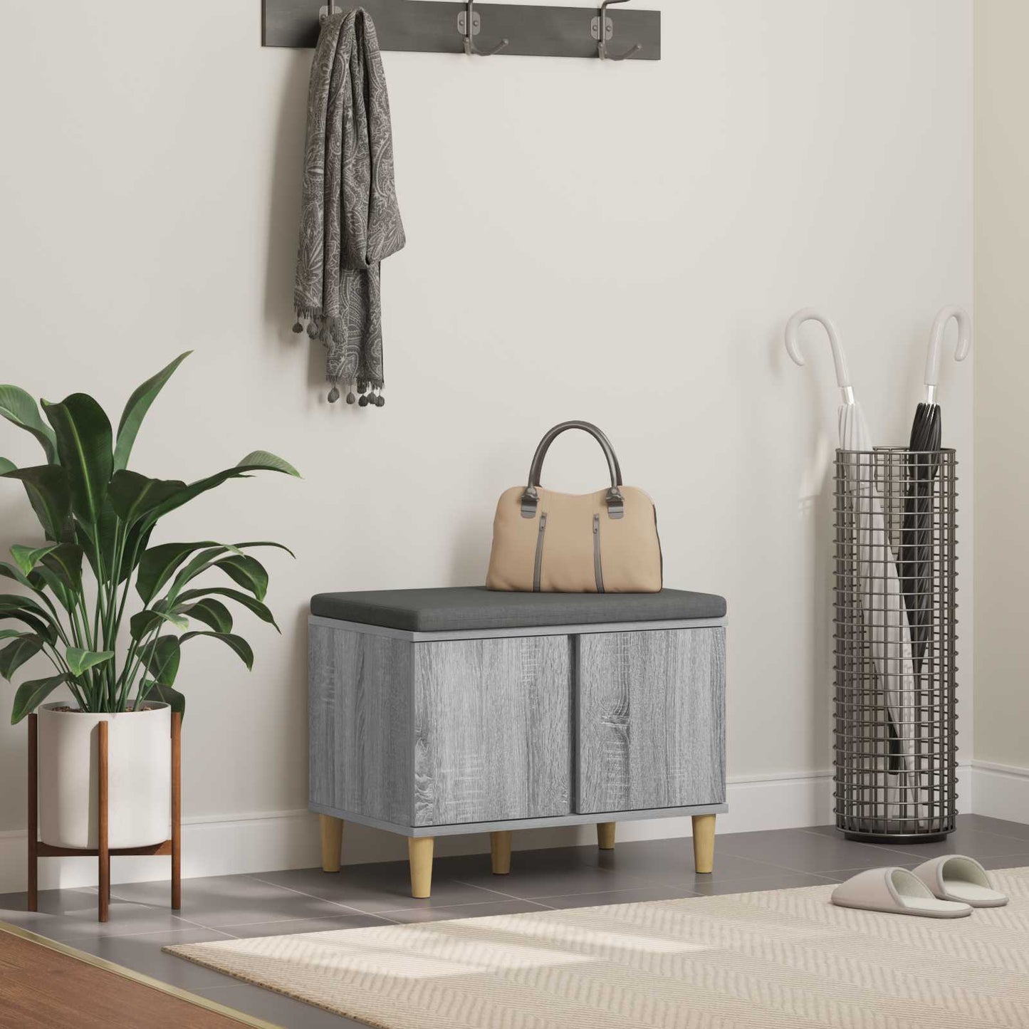 Hallbænk Med Pude 60 X 38 X 46 Cm Kunstigt Træ Og Stof - Variant 891525