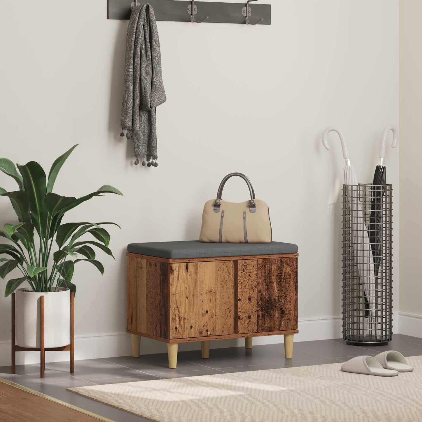 Hallbænk Med Pude 60 X 38 X 46 Cm Kunstigt Træ Og Stof - Variant 891526