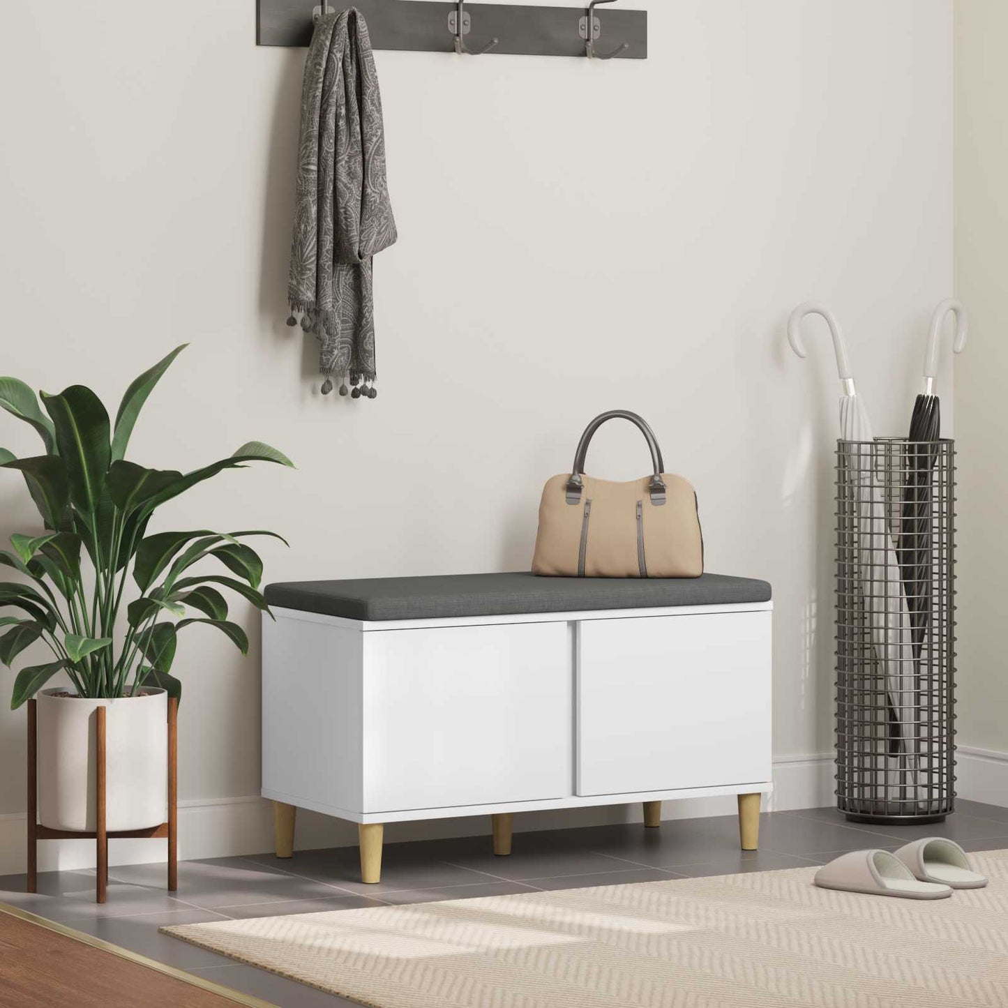 Hallbænk Med Pude 60 X 38 X 46 Cm Kunstigt Træ Og Stof - Variant 891528