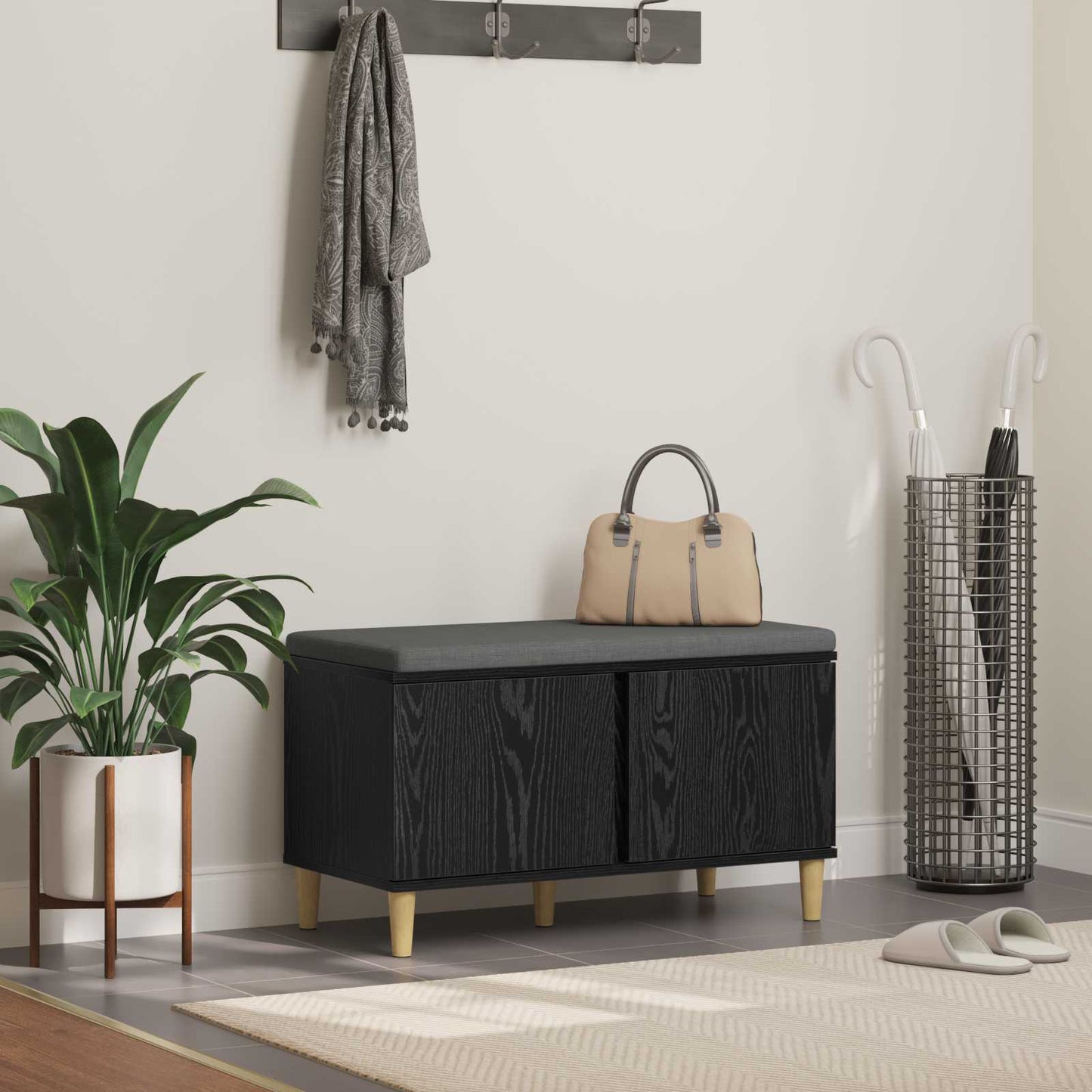 Hallbænk Med Pude 60 X 38 X 46 Cm Kunstigt Træ Og Stof - Variant 891529