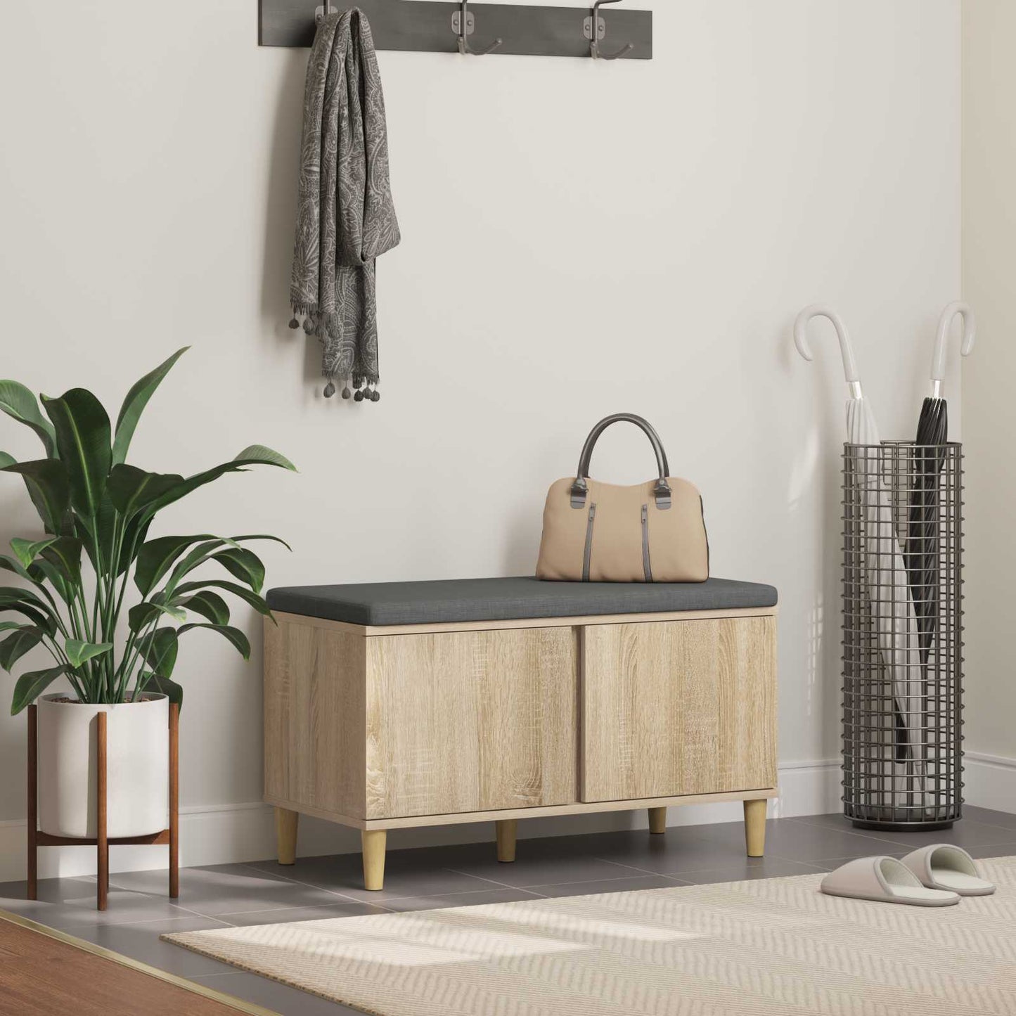 Hallbænk Med Pude 60 X 38 X 46 Cm Kunstigt Træ Og Stof - Variant 891530