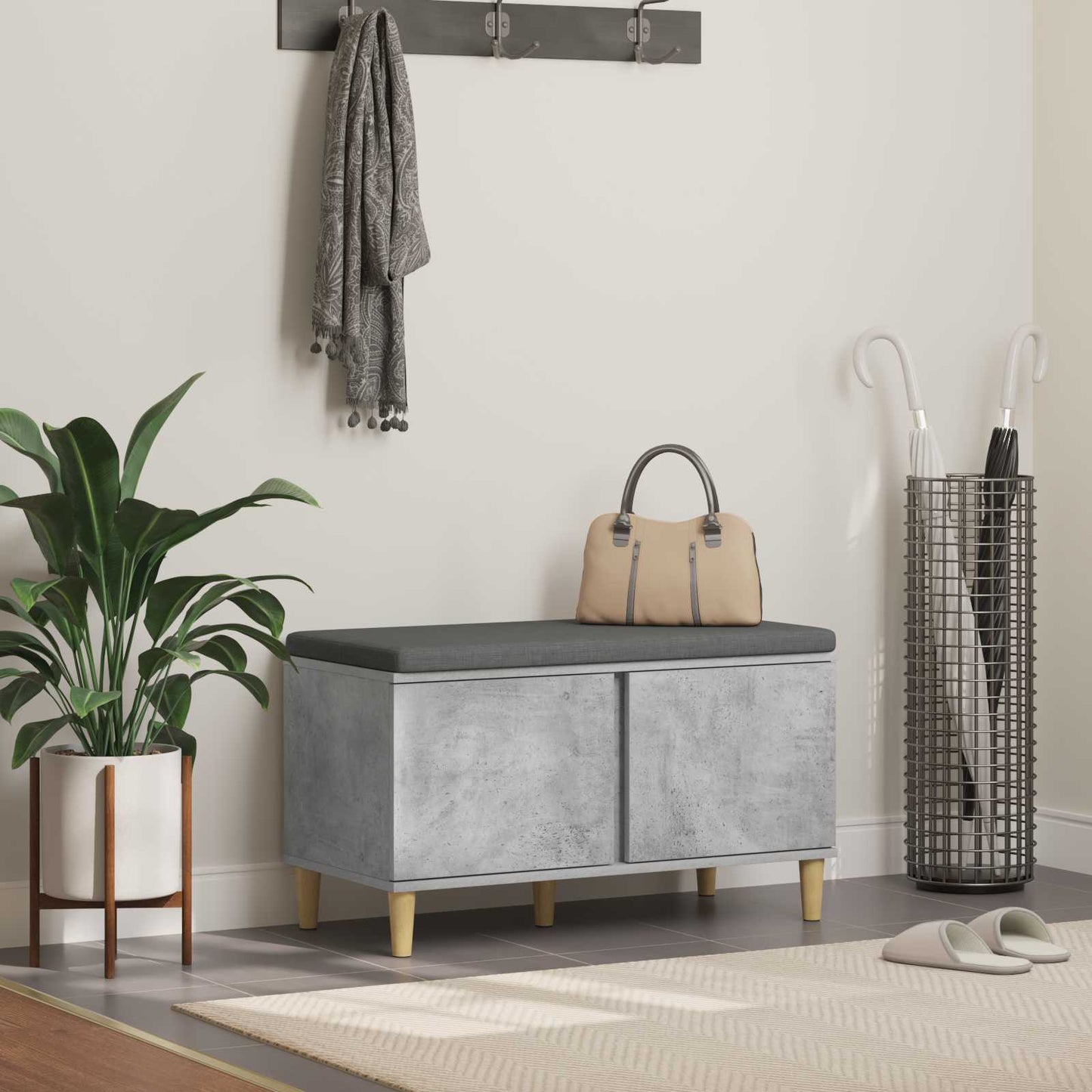 Hallbænk Med Pude 60 X 38 X 46 Cm Kunstigt Træ Og Stof - Variant 891531