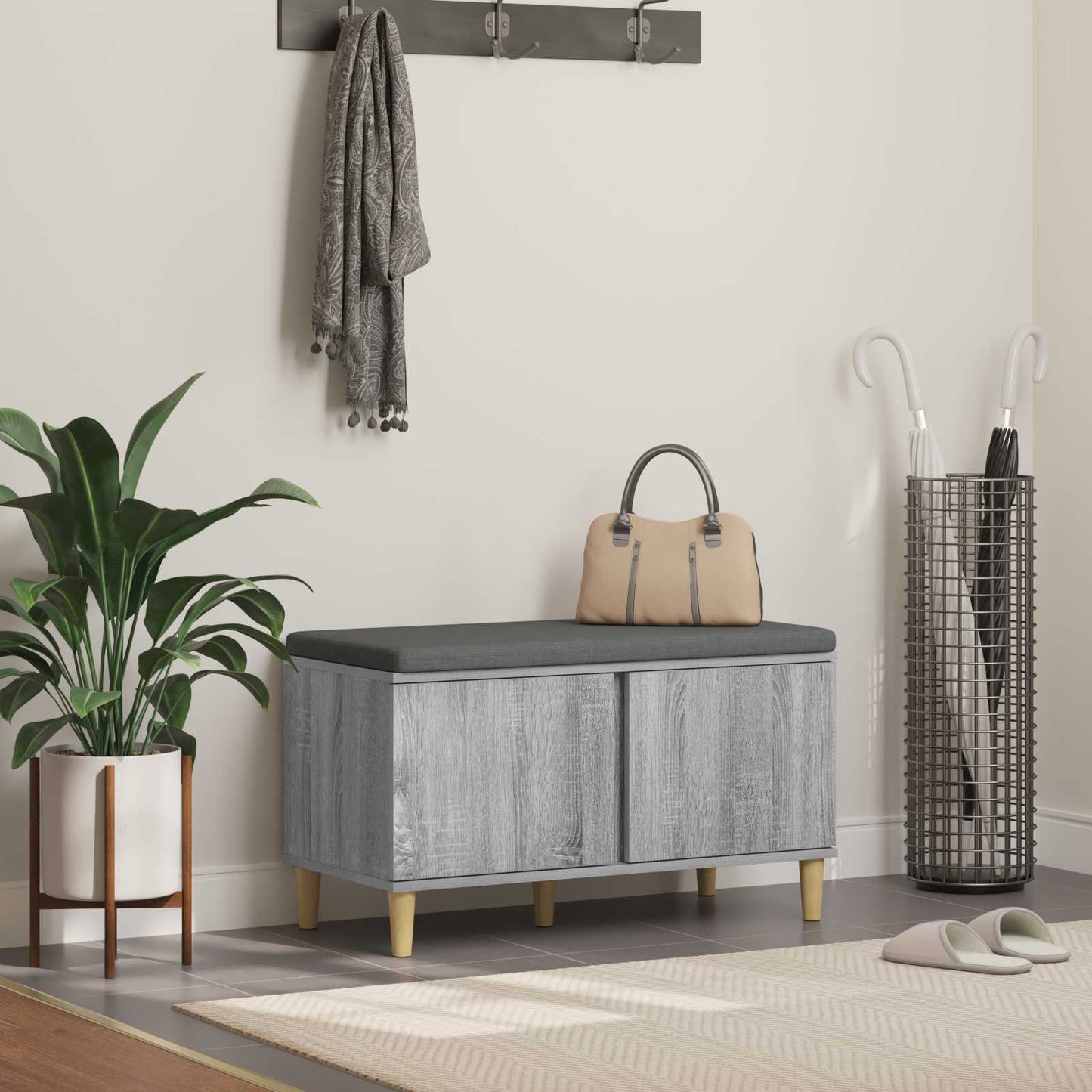 Hallbænk Med Pude 60 X 38 X 46 Cm Kunstigt Træ Og Stof - Variant 891533