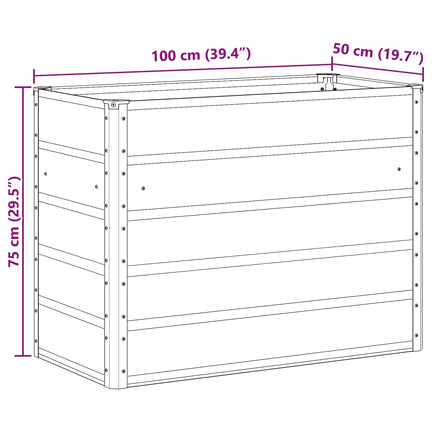 Plantekasse 100 X 50 X 75 Cm Galvaniseret Stål - Billede 7