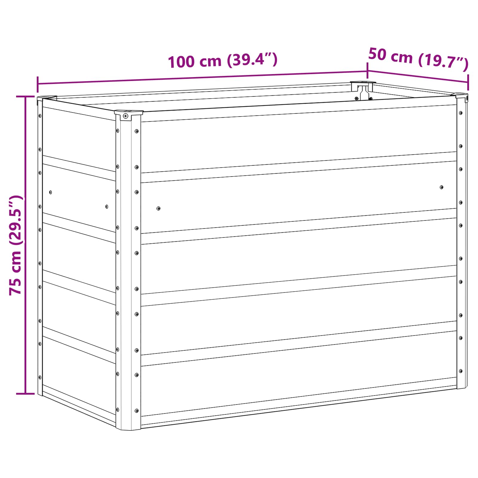 Plantekasse 100 X 50 X 75 Cm Galvaniseret Stål - Billede 7