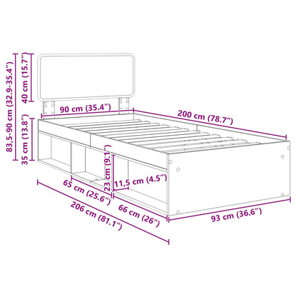 Sengestel Med Hovedgærde 90 X 200 Cm Massiv Fyrretræ - Billede 13