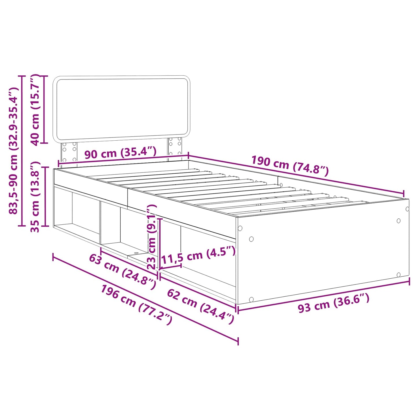 Sengestel Med Hovedgærde Sonoma 90 X 190 Cm Massiv Fyrretræ - Billede 13
