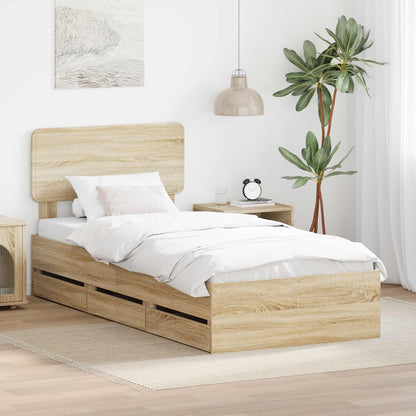 Sengestel Med Skuffe Sonoma Eg 75 X 190 Cm Konstrueret Træ - Hovedbillede