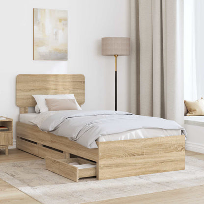 Sengestel Med Skuffe Sonoma Eg 75 X 190 Cm Konstrueret Træ - Billede 3