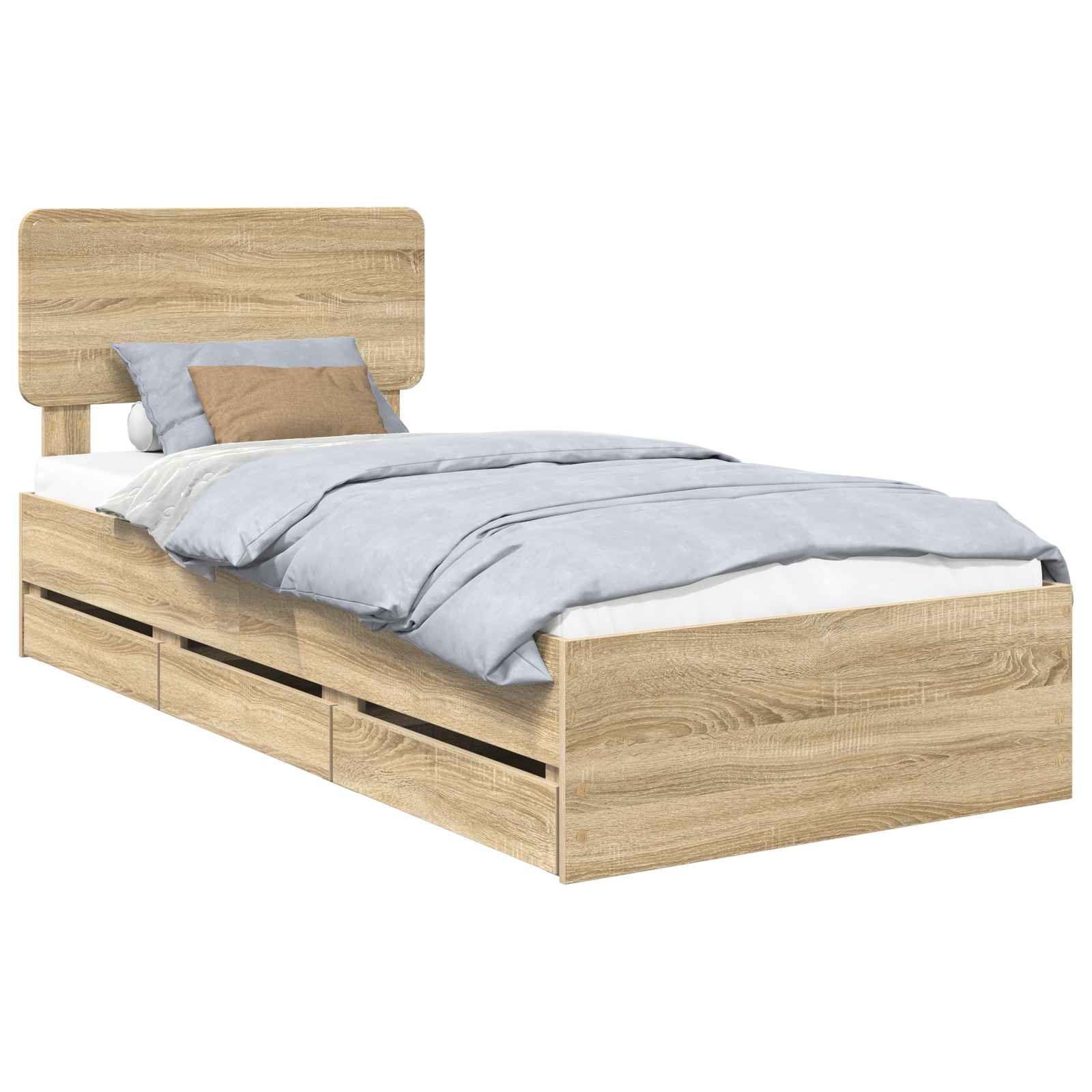 Sengestel Med Skuffe Sonoma Eg 75 X 190 Cm Konstrueret Træ - Billede 2