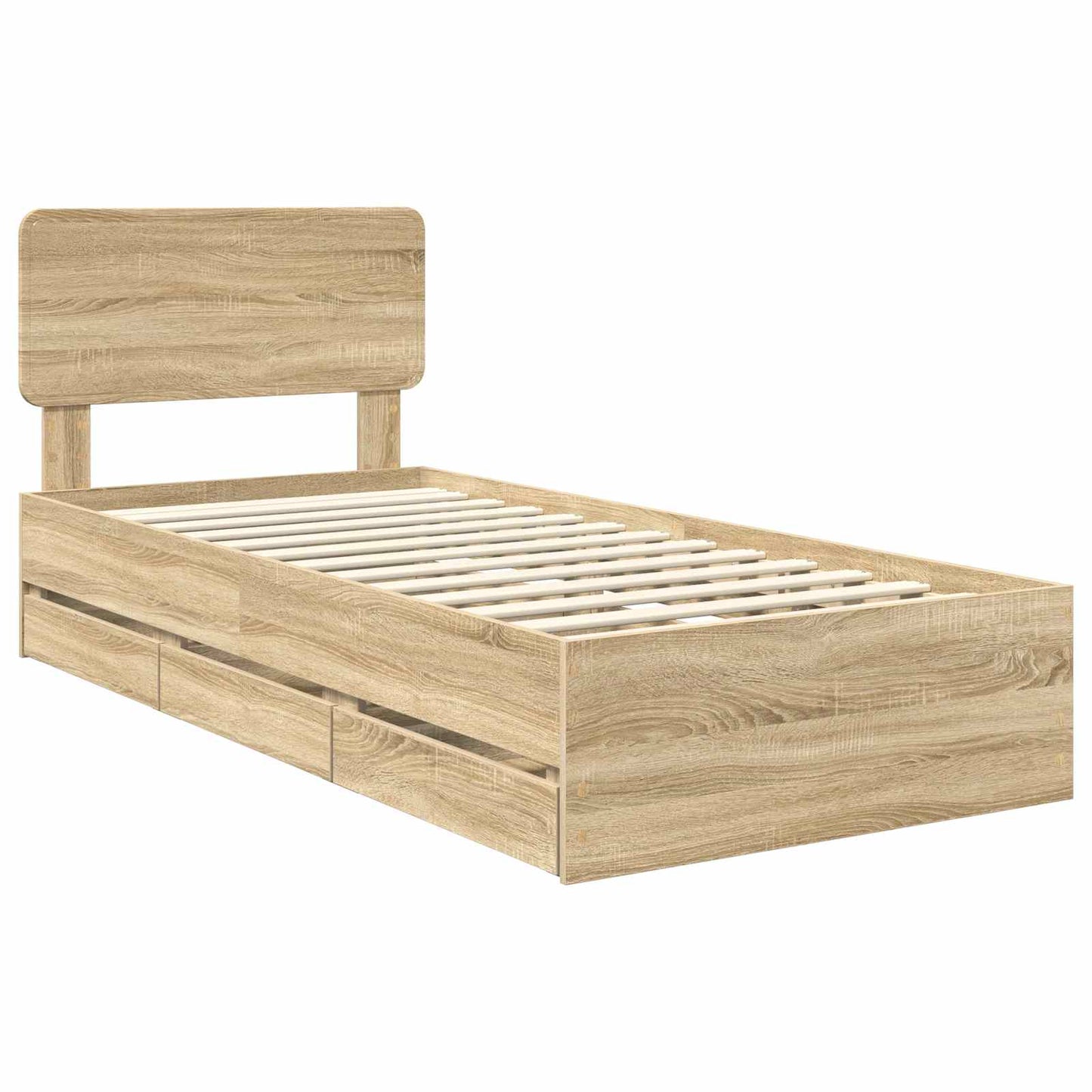 Sengestel Med Skuffe Sonoma Eg 75 X 190 Cm Konstrueret Træ - Billede 4