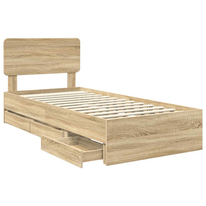 Sengestel Med Skuffe Sonoma Eg 75 X 190 Cm Konstrueret Træ - Billede 5