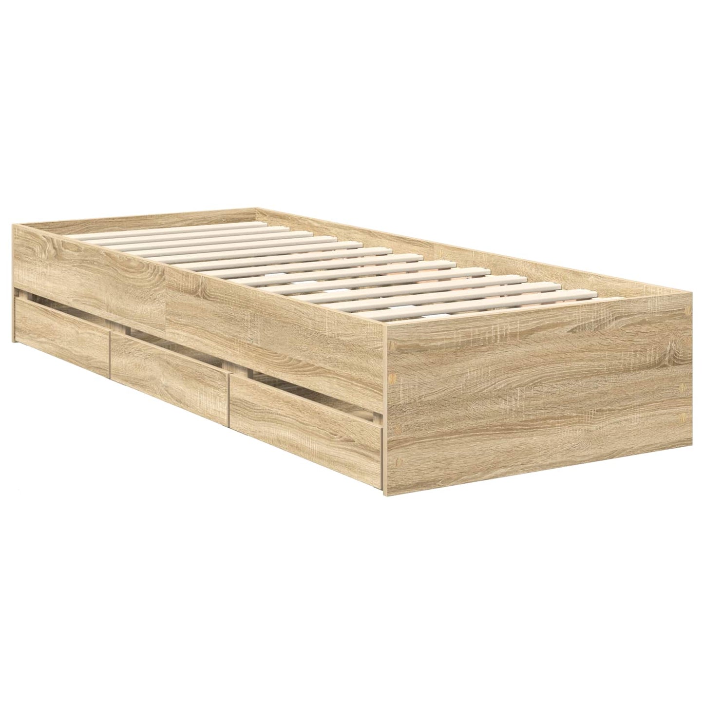 Sengestel Med Skuffe Sonoma Eg 75 X 190 Cm Konstrueret Træ - Billede 6