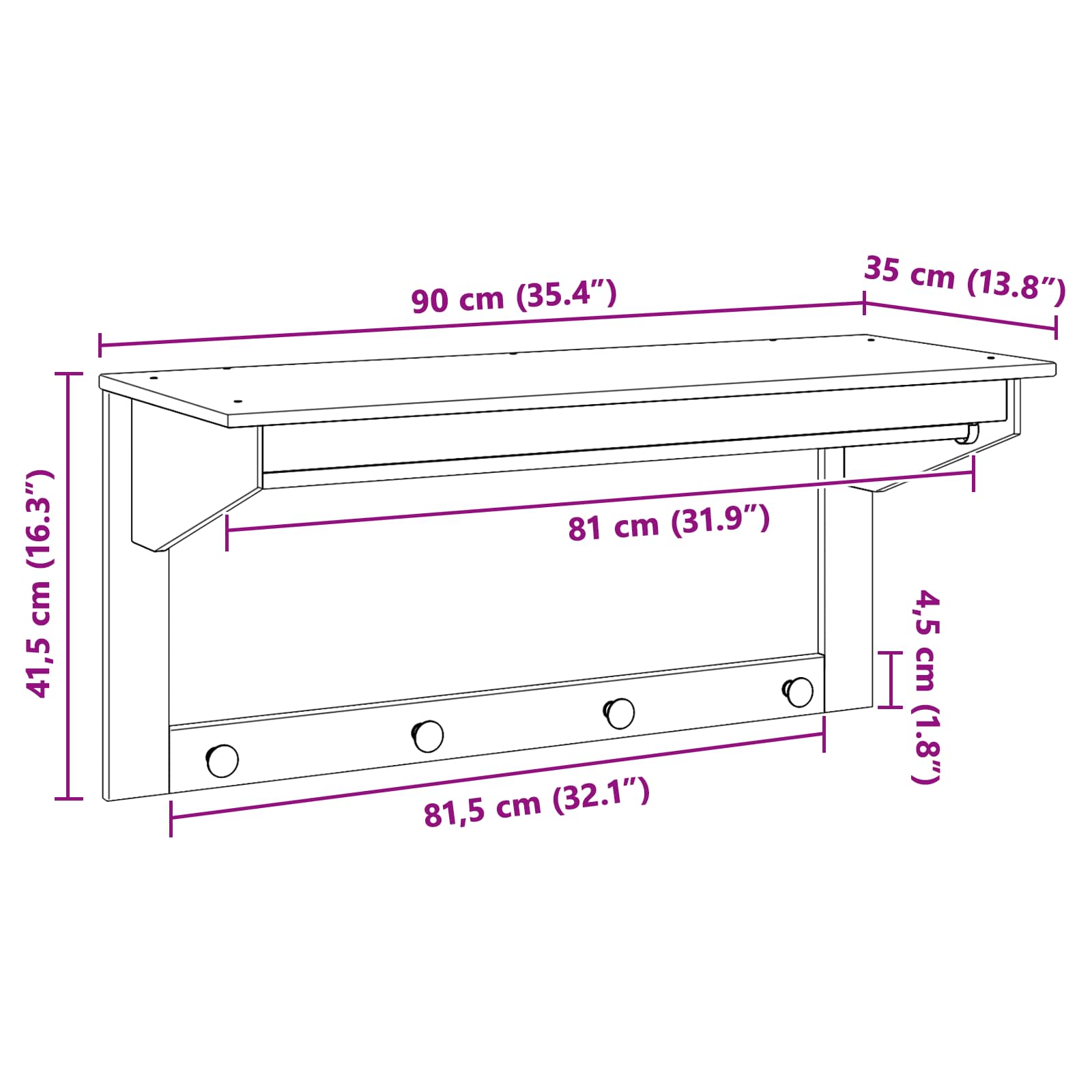 Jakkeholder Hill Honningbrun 90 X 35 X 41.5 Cm Massivt Fyrretræ - Billede 8