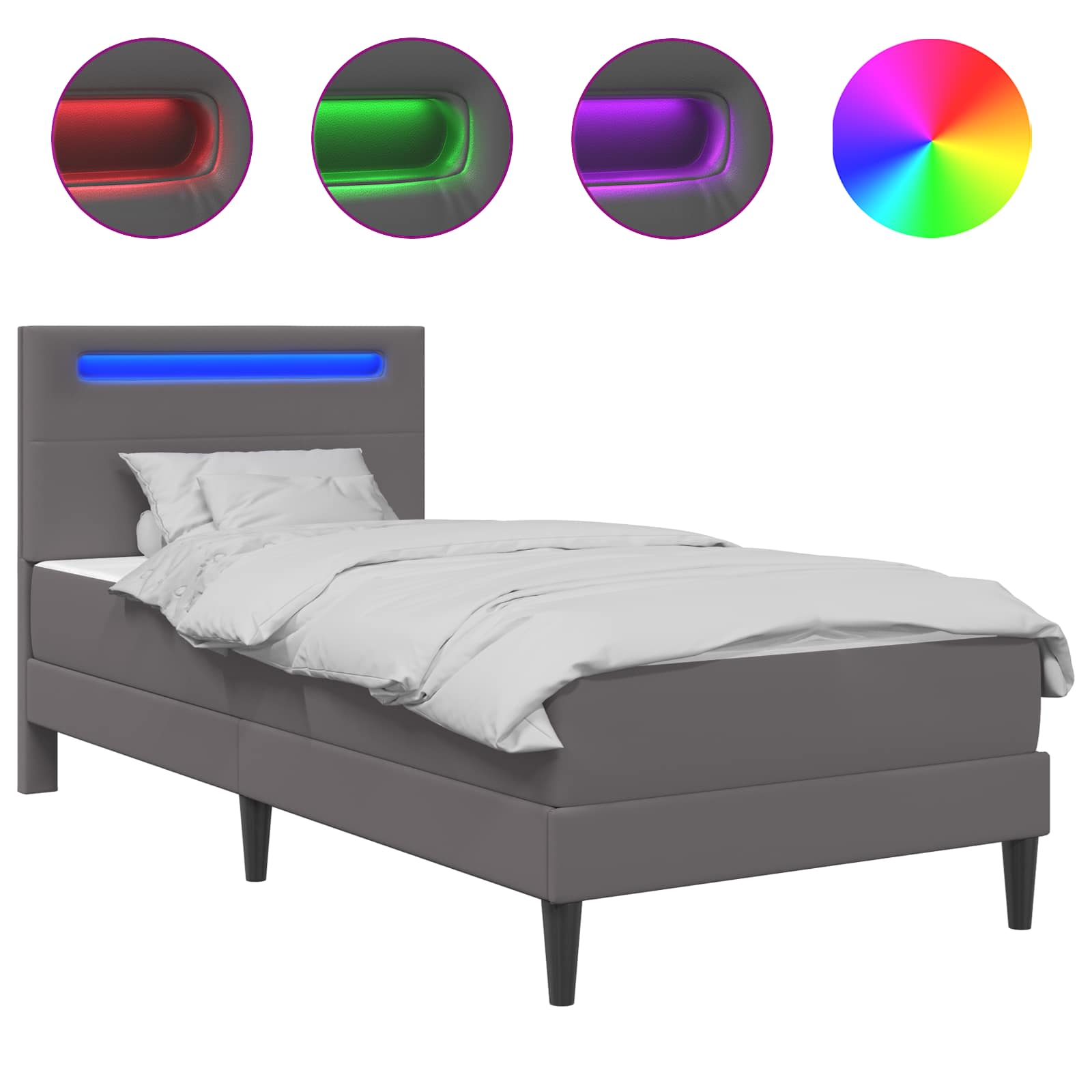 Sengestel Med Led-lysstrimler Kunstlæder - Billede 2