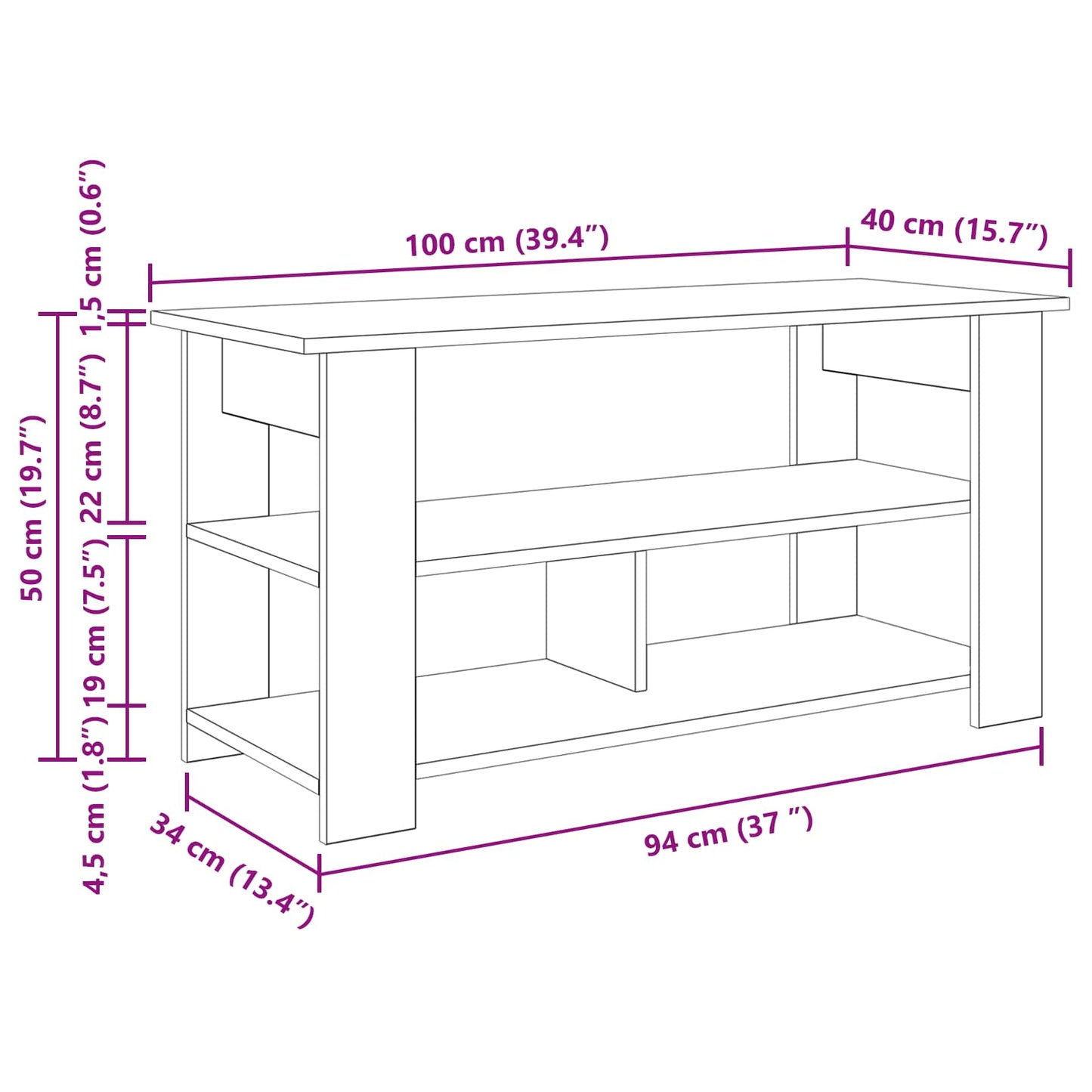 Tv Stand 100 X 40 X 50 Cm - Billede 9