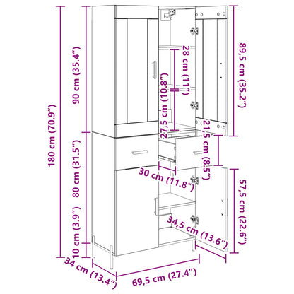 Highboard 69,5 X 34 X 180 Cm Konstrueret Træ - Billede 14