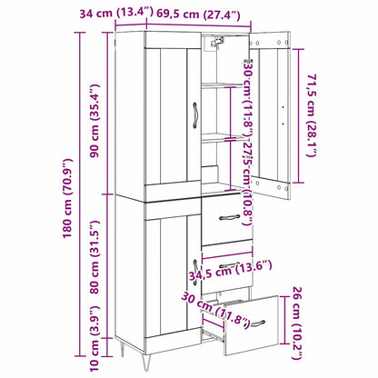 Highboard Artisan Egetræ 69,5 X 34 X 180 Cm Konstrueret Træ - Billede 14