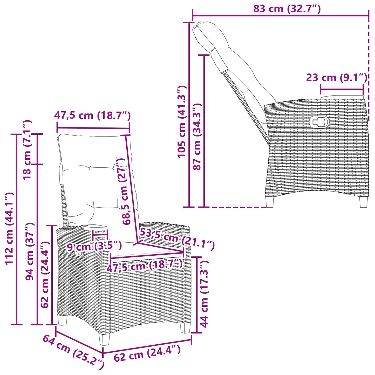 Lænestol Med Teplade Med Pude 62 X 64 X 112 Cm Polyrattan - Billede 11