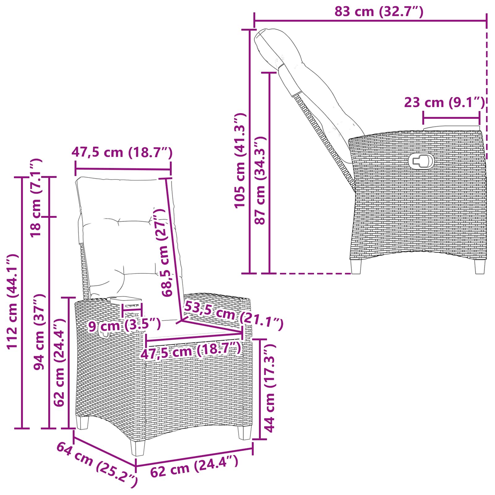 Lænestol Med Teplade Med Pude 62 X 64 X 112 Cm Polyrattan - Billede 11