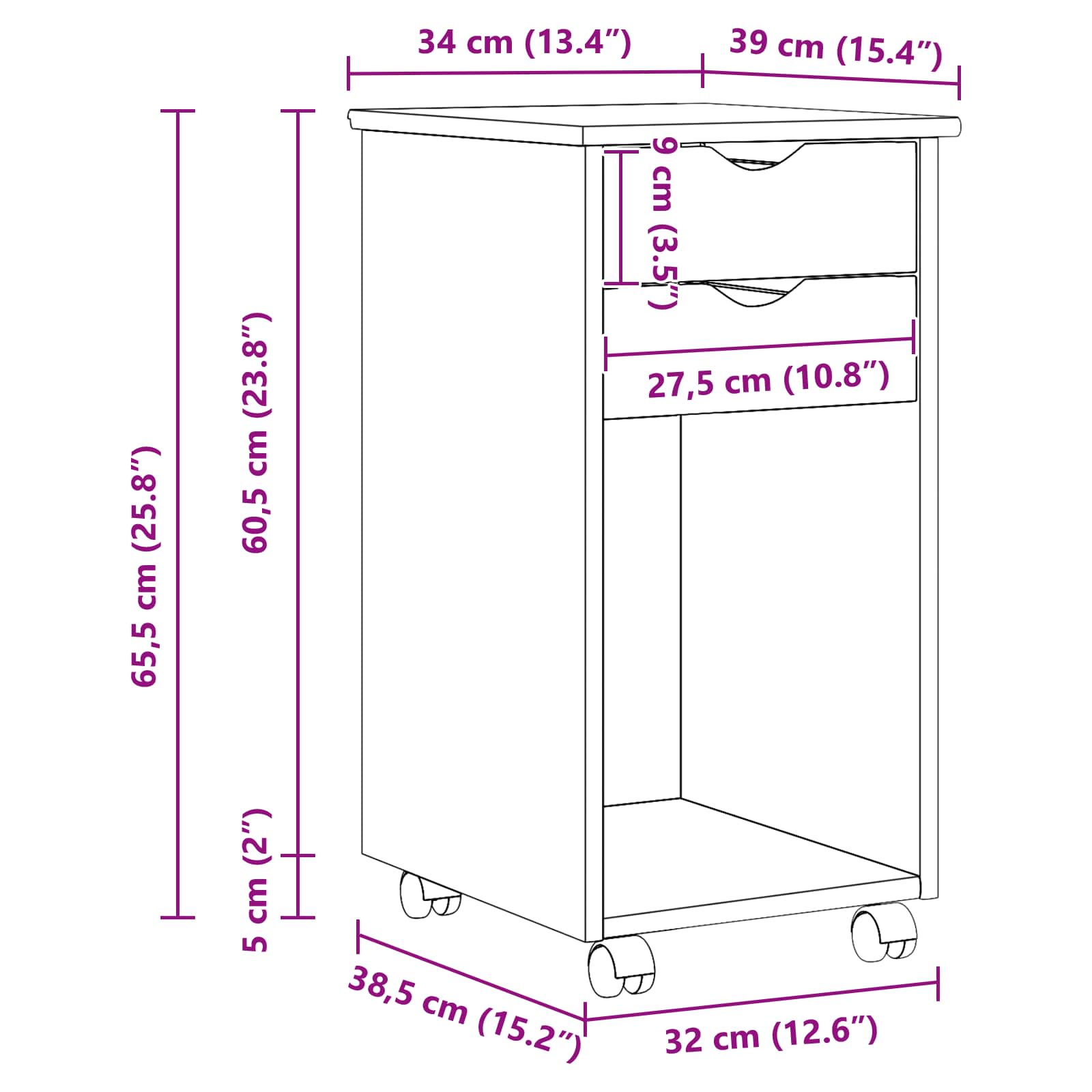 Rullende Skab 34 X 39 X 65,5 Cm Massivt Fyrretræ - Billede 10