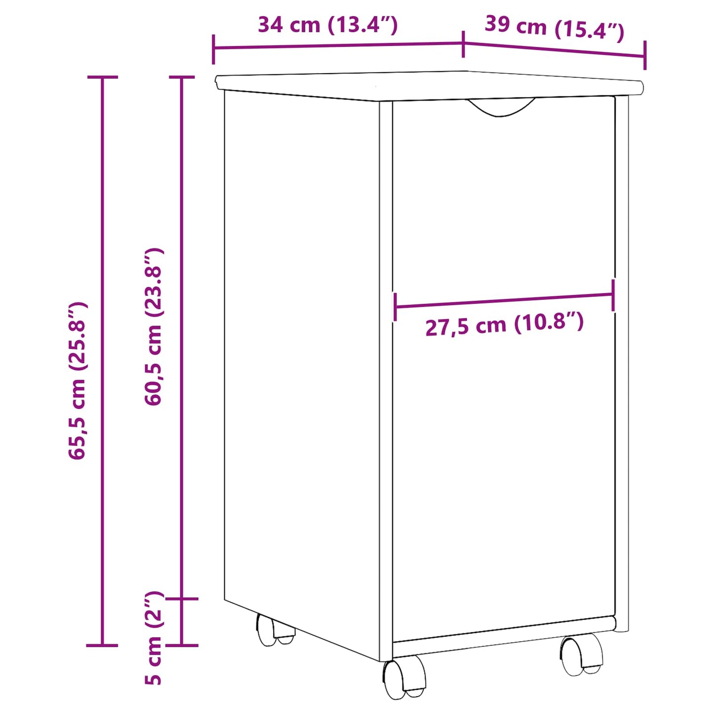 Rullende Skab Honningbrun 34 X 39 X 65,5 Cm Massivt Fyrretræ - Billede 10