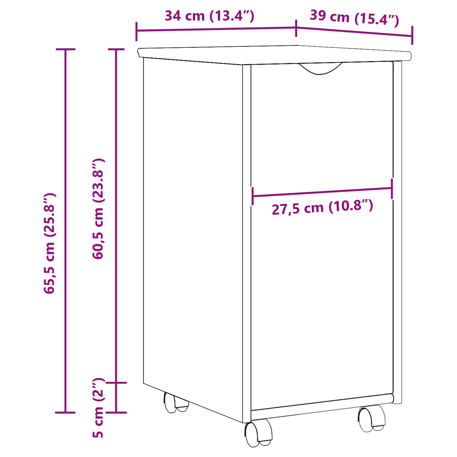 Rullende Skab Honningbrun 34 X 39 X 65,5 Cm Massivt Fyrretræ - Billede 10