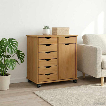 Rullende Skab Honningbrun 63,5 X 39 X 65,5 Cm Massivt Fyrretræ - Billede 3