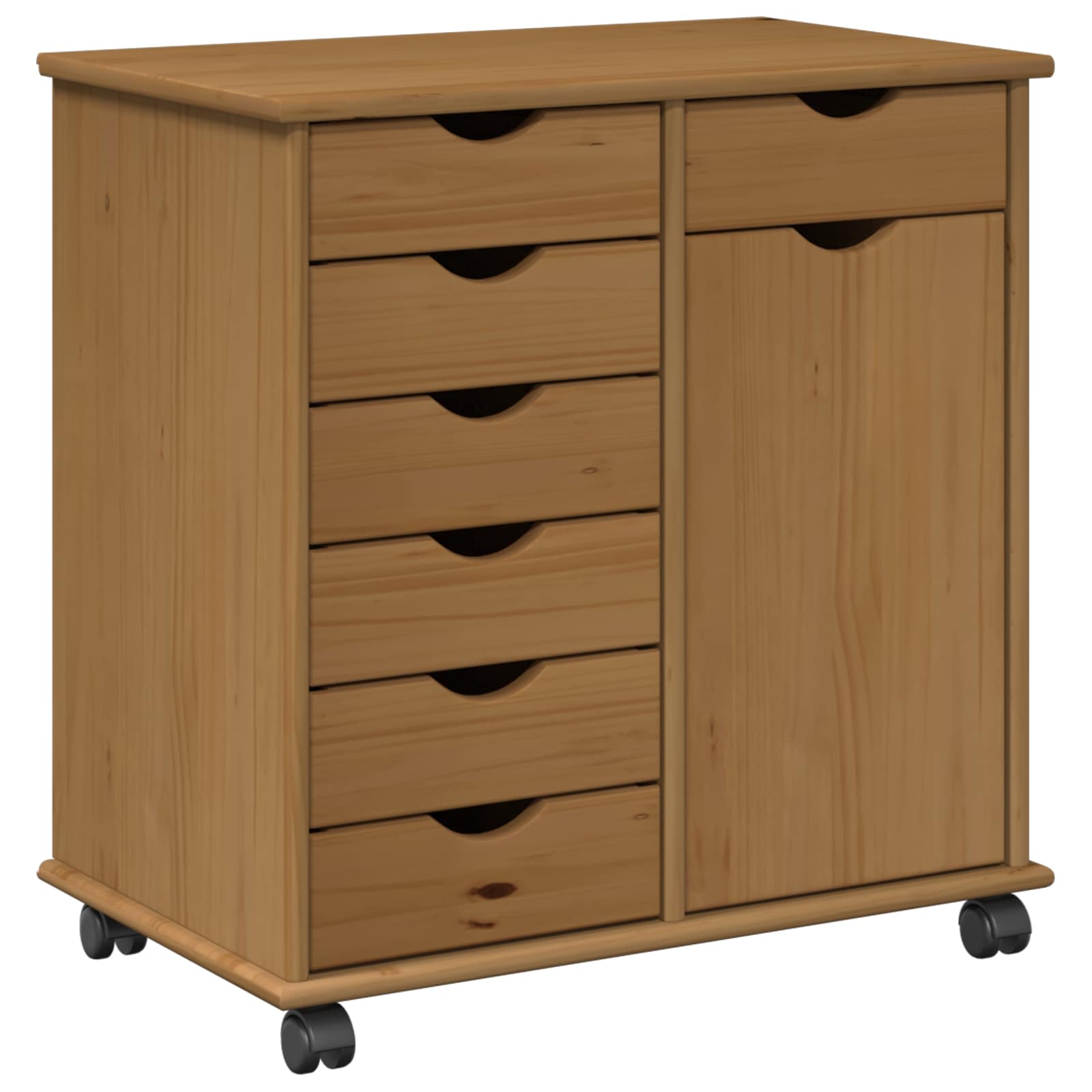Rullende Skab Honningbrun 63,5 X 39 X 65,5 Cm Massivt Fyrretræ - Billede 2