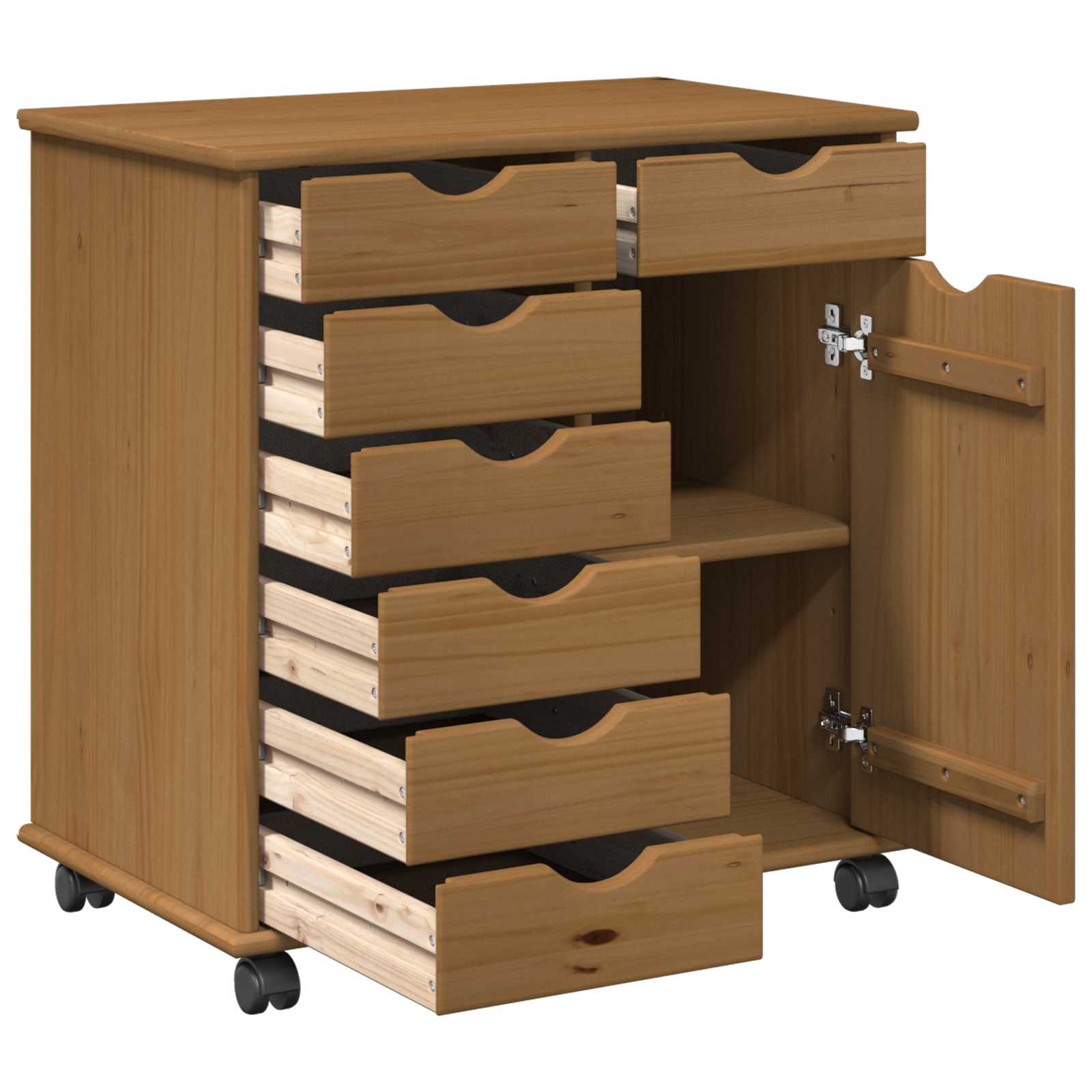 Rullende Skab Honningbrun 63,5 X 39 X 65,5 Cm Massivt Fyrretræ - Billede 4