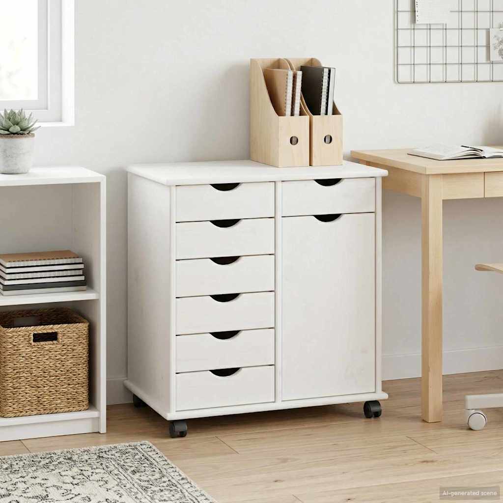 Rullende Skab Honningbrun 63,5 X 39 X 65,5 Cm Massivt Fyrretræ