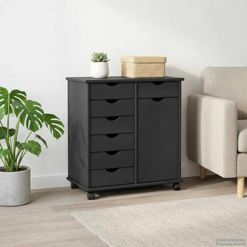 Rullende Skab Honningbrun 63,5 X 39 X 65,5 Cm Massivt Fyrretræ
