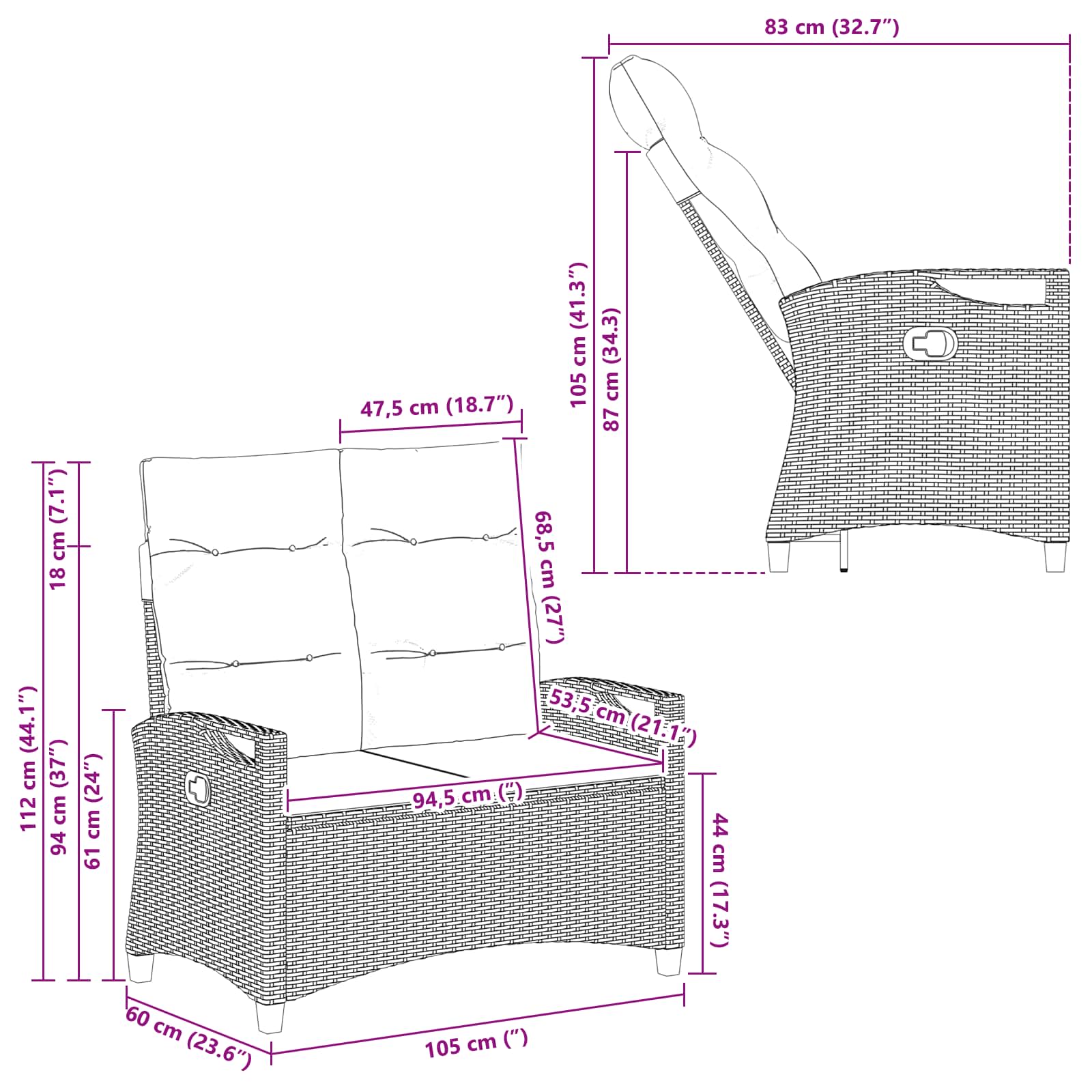 Havebænk Med Pude 105 X 60 X 112 Cm Stål Og Polyester - Billede 12