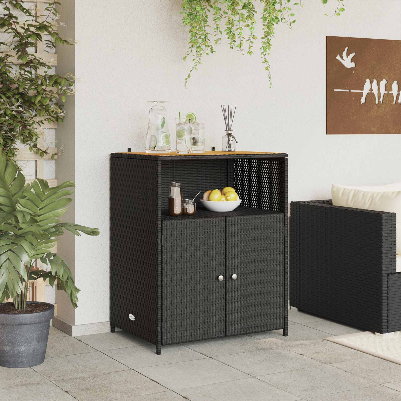 Kabinet Med Hylde 70 X 50 X 87 Cm Polyester Og Roly Rattan - Billede 3