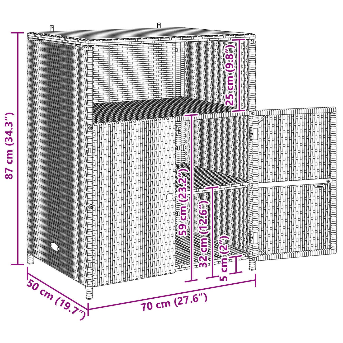 Kabinet Med Hylde 70 X 50 X 87 Cm Polyester Og Roly Rattan - Billede 13