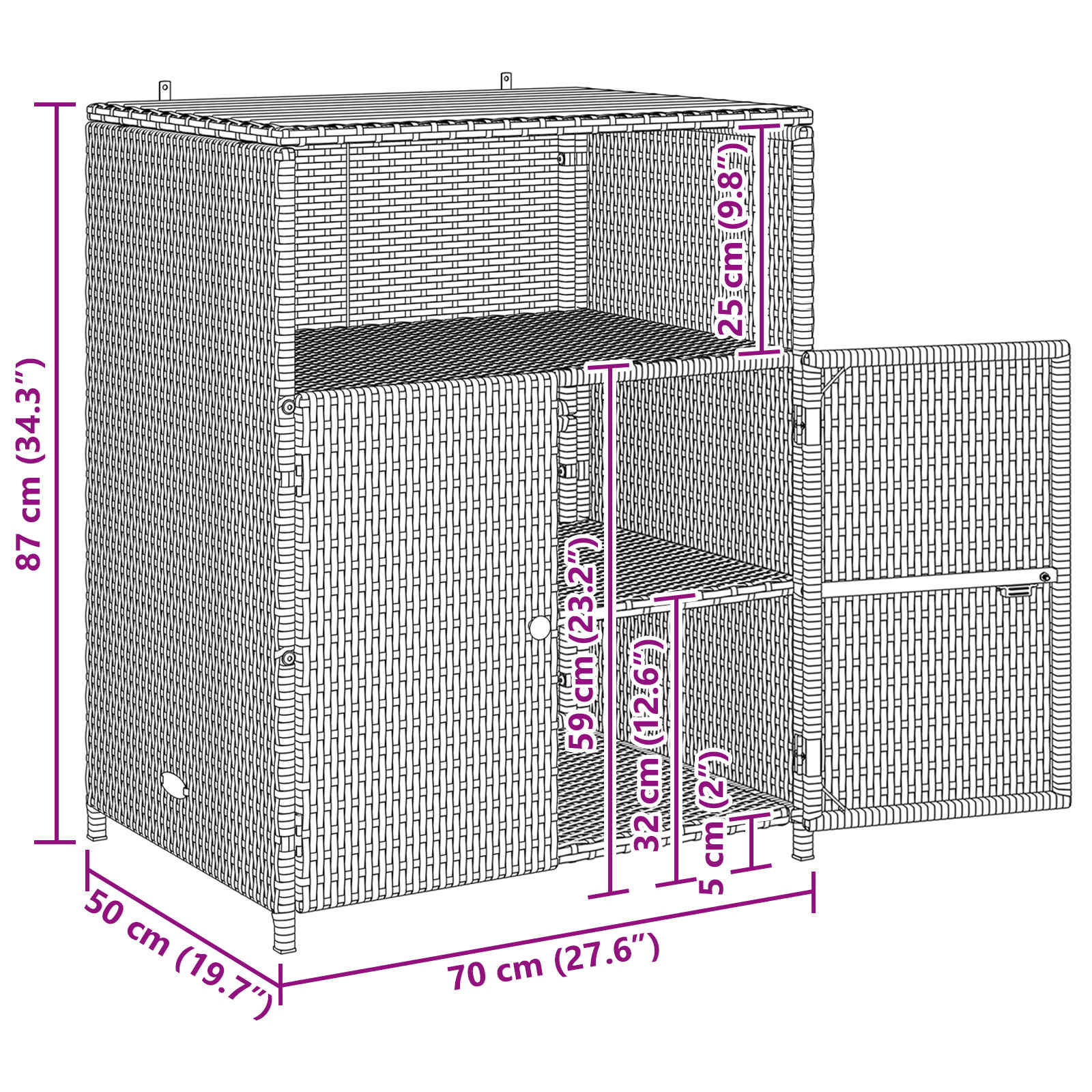 Kabinet Med Hylde 70 X 50 X 87 Cm Polyester Og Roly Rattan - Billede 13