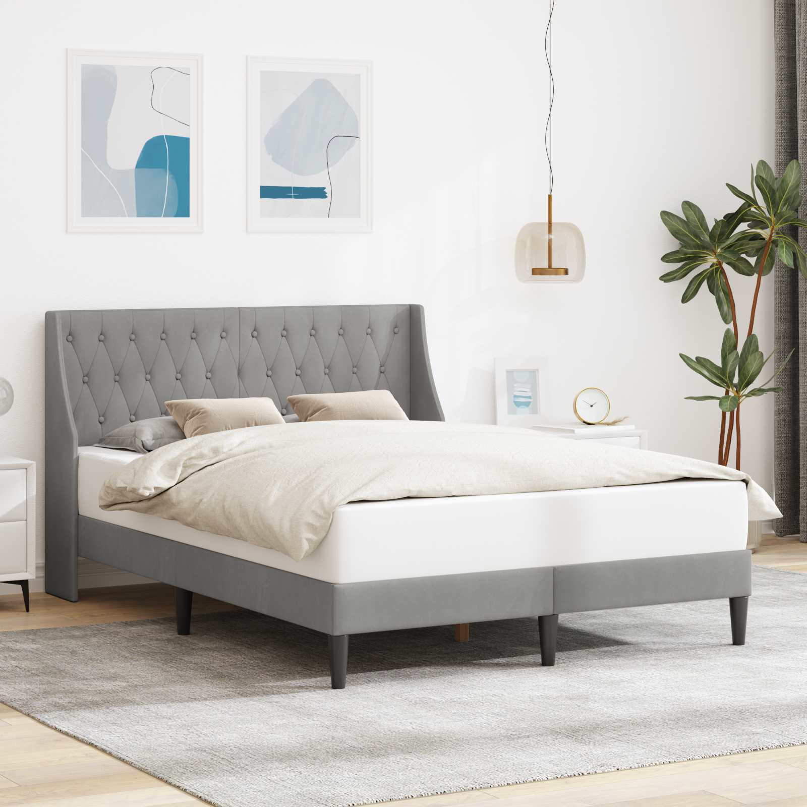 Sengestel Med Hovedgærde Lysegrå 140 X 190 Cm Fløjl - Hovedbillede