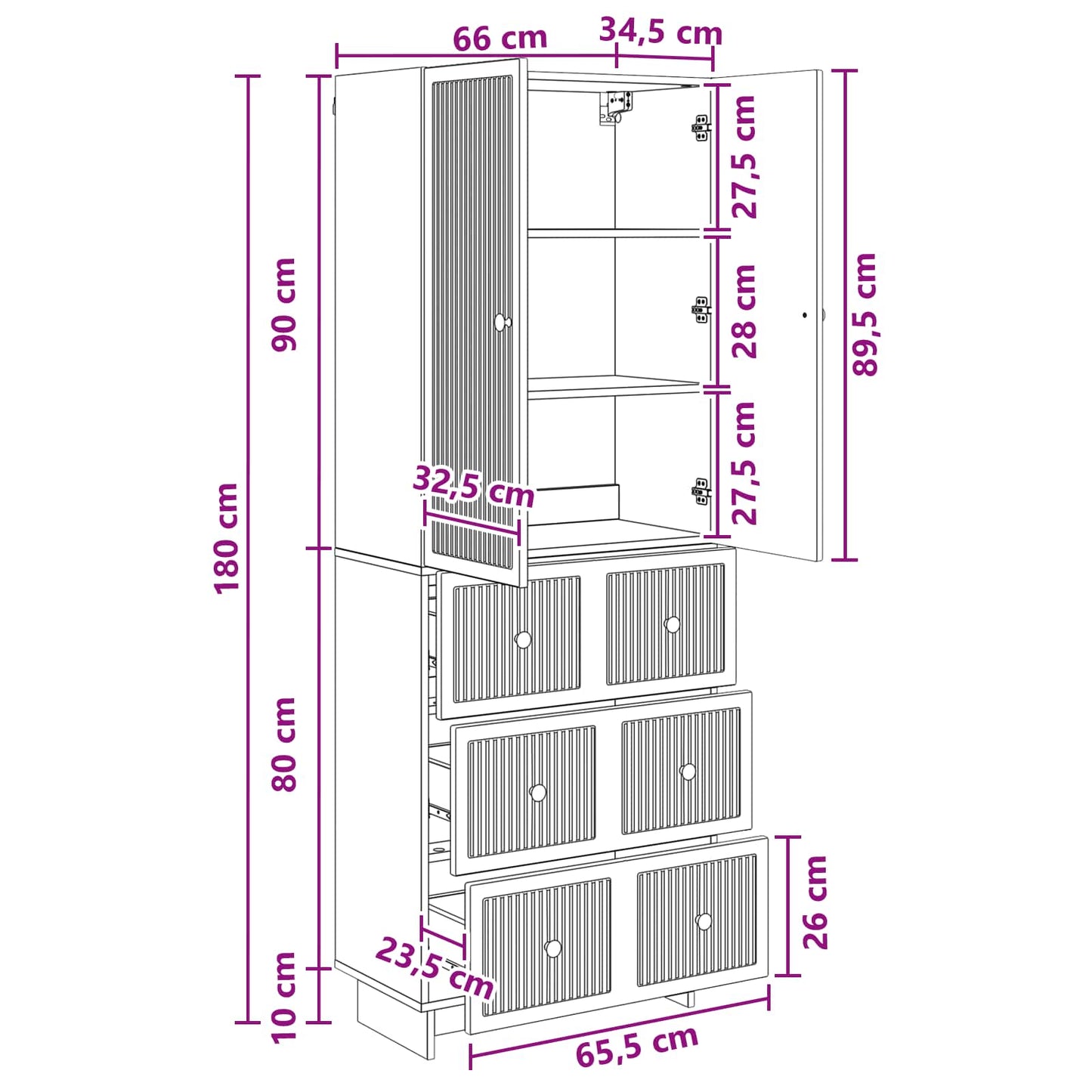 Skab Sæt 2 Dele 66 X 34,5 X 90 Cm Konstrueret Træ - Billede 8